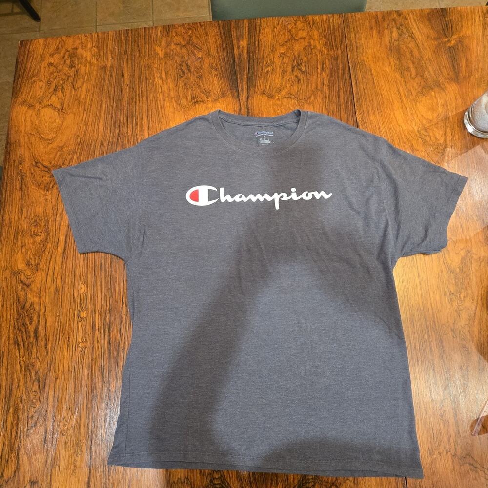 Champion grey t-shirt with white logo Size XL
